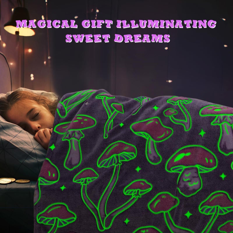 MIBOI Mushroom Blanket Glow in The Dark Cute Mushroom Throw Blanket for Adult Girls Cottagecore Decor Soft Fleece Blanket for Kids Bed Couch Kids Birthday Halloween - Image 2